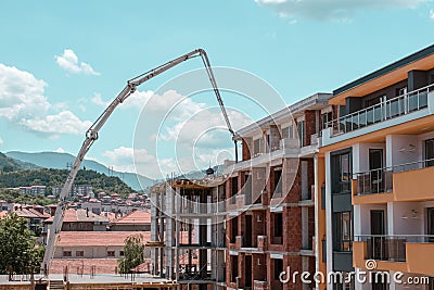 Asenovgrad, Plovdiv / Bulgaria â€“ 07/05/2022: Concrete pump at the construction site Editorial Stock Photo